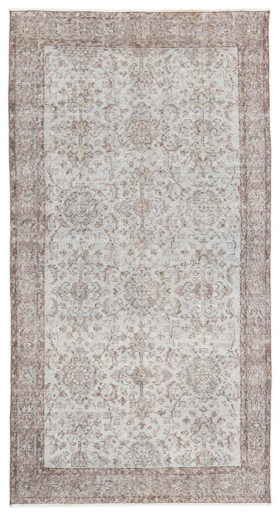 Bej El Dokuma Halı Klasik Çiçekli Yün Tasarım 115x211 cm – Koridor kullanımı