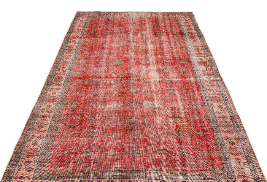 Kırmızı Anadolu Eskitme Geometrik Yün Halı 162x262 - Özel Seri