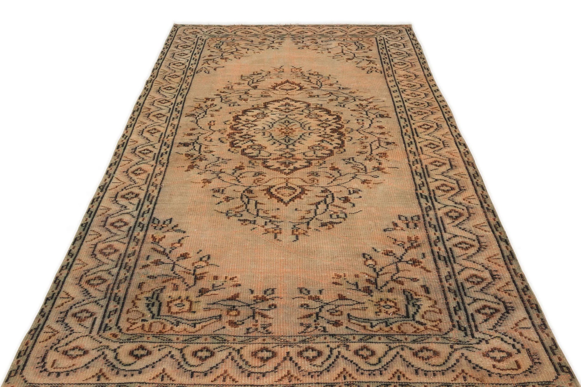 Turuncu Anadolu Eskitme Geometrik Yün Halı 153x246 - Özel Seri