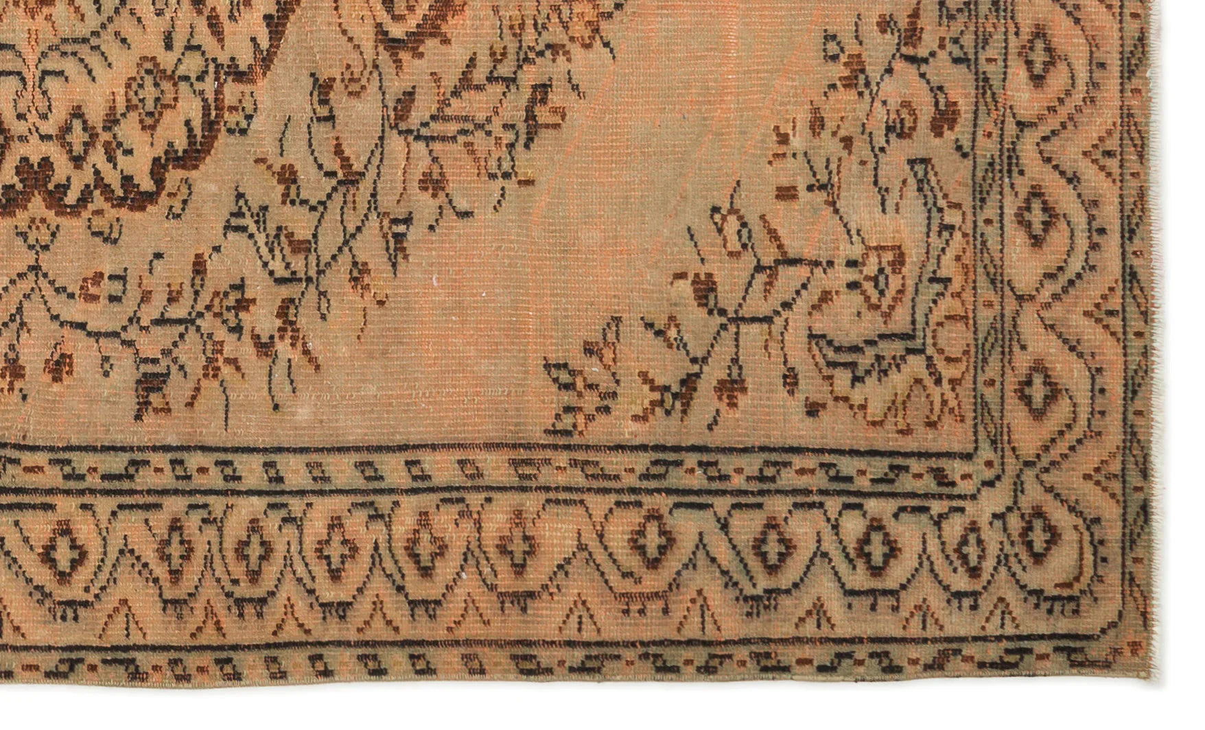 Turuncu Anadolu Eskitme Geometrik Yün Halı 153x246 - Özel Seri