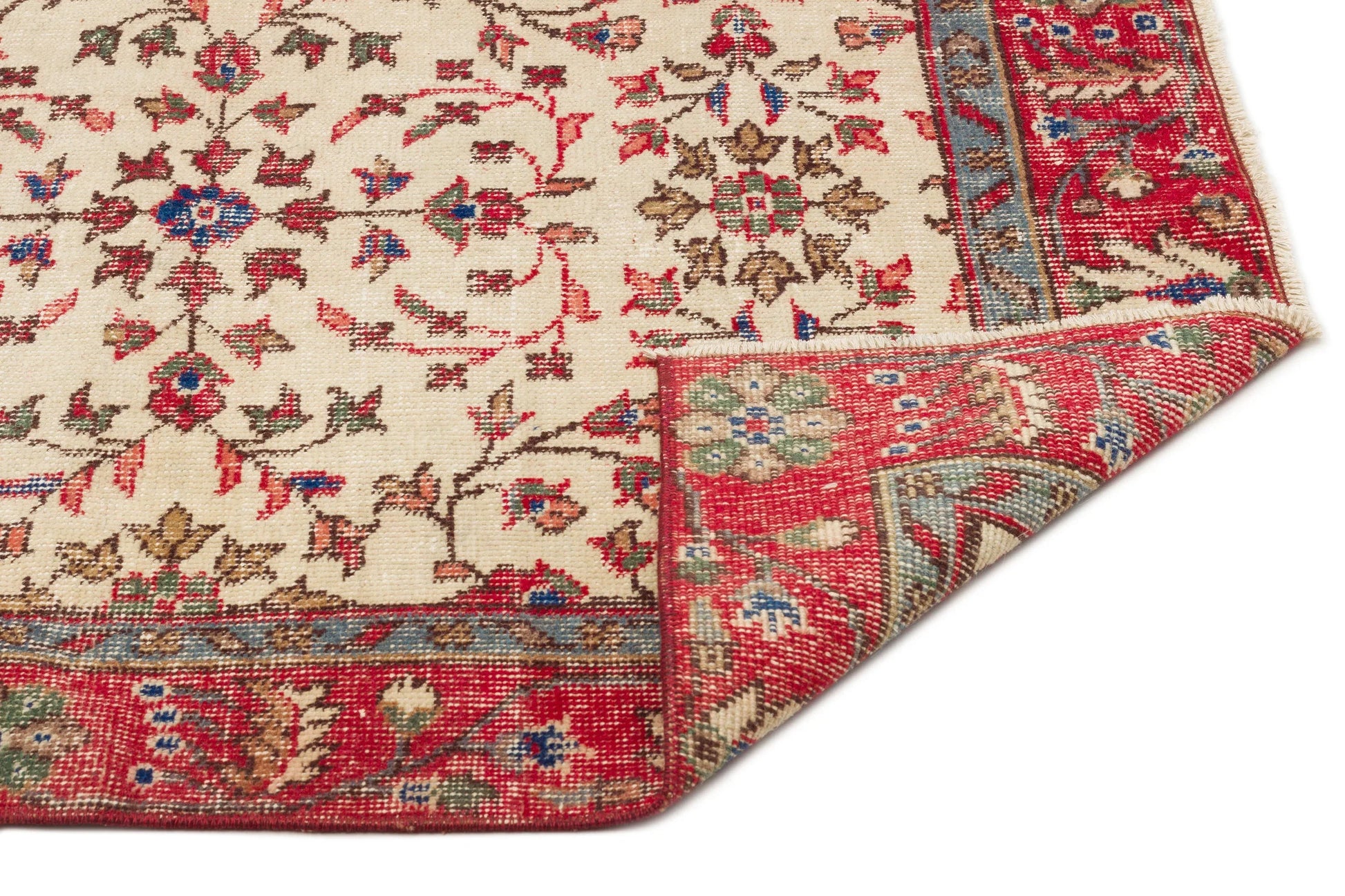 Bej Anadolu Eskitme Çiçekli Yün Halı 147x265 - Özel Seri