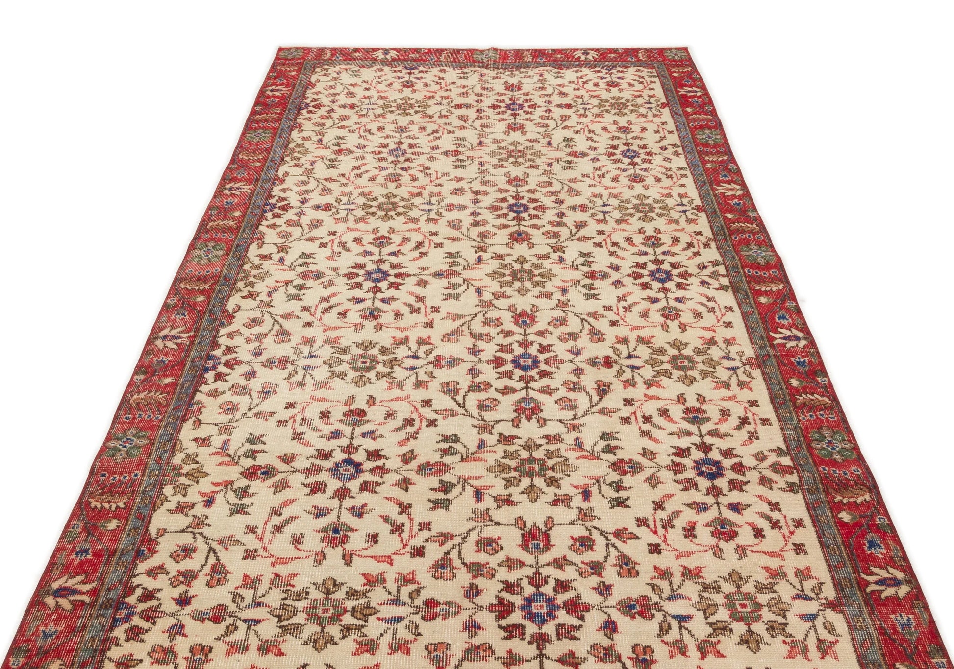 Bej Anadolu Eskitme Çiçekli Yün Halı 147x265 - Özel Seri