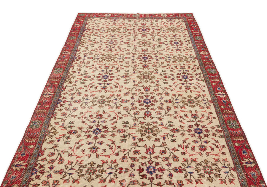 Bej Anadolu Eskitme Çiçekli Yün Halı 147x265 - Özel Seri