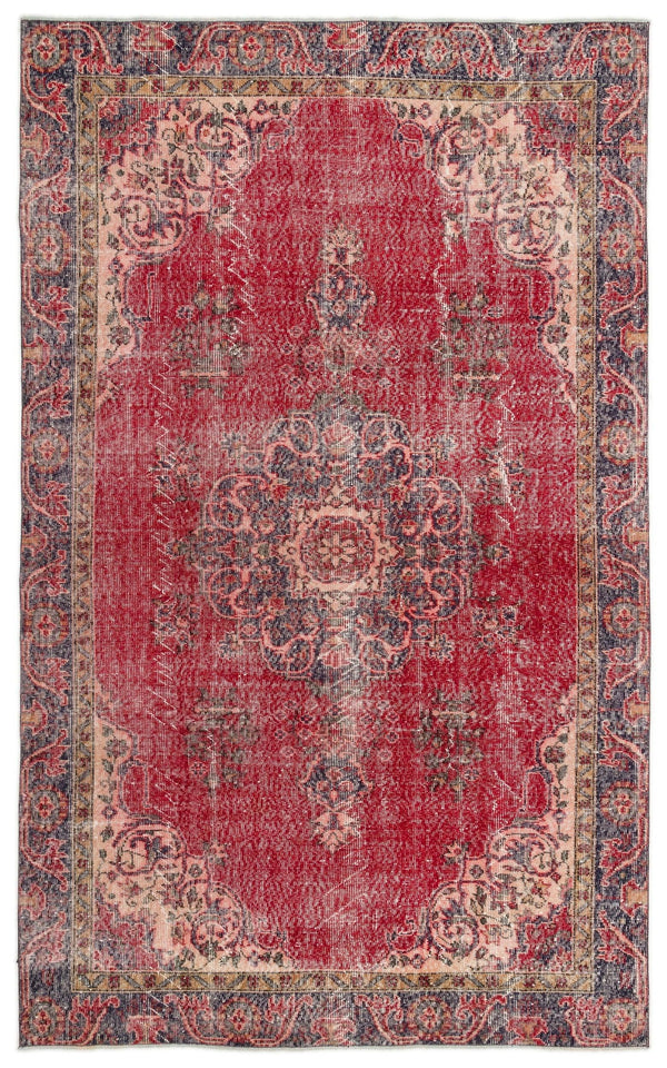 Kırmızı Anadolu Eskitme Madalyonlu Yün Halı 173x286 - Özel Seri