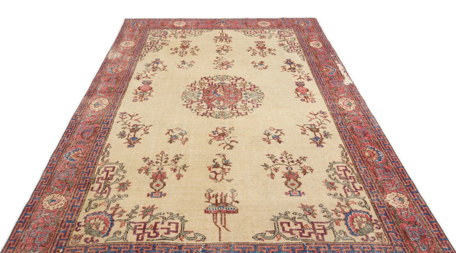 Krem Isparta Geometrik Klasik Yün Halı 195x298 - Özel Seri