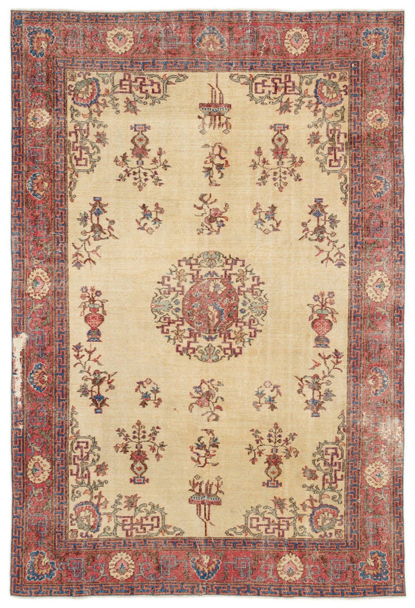 Krem Isparta Geometrik Klasik Yün Halı 195x298 - Özel Seri