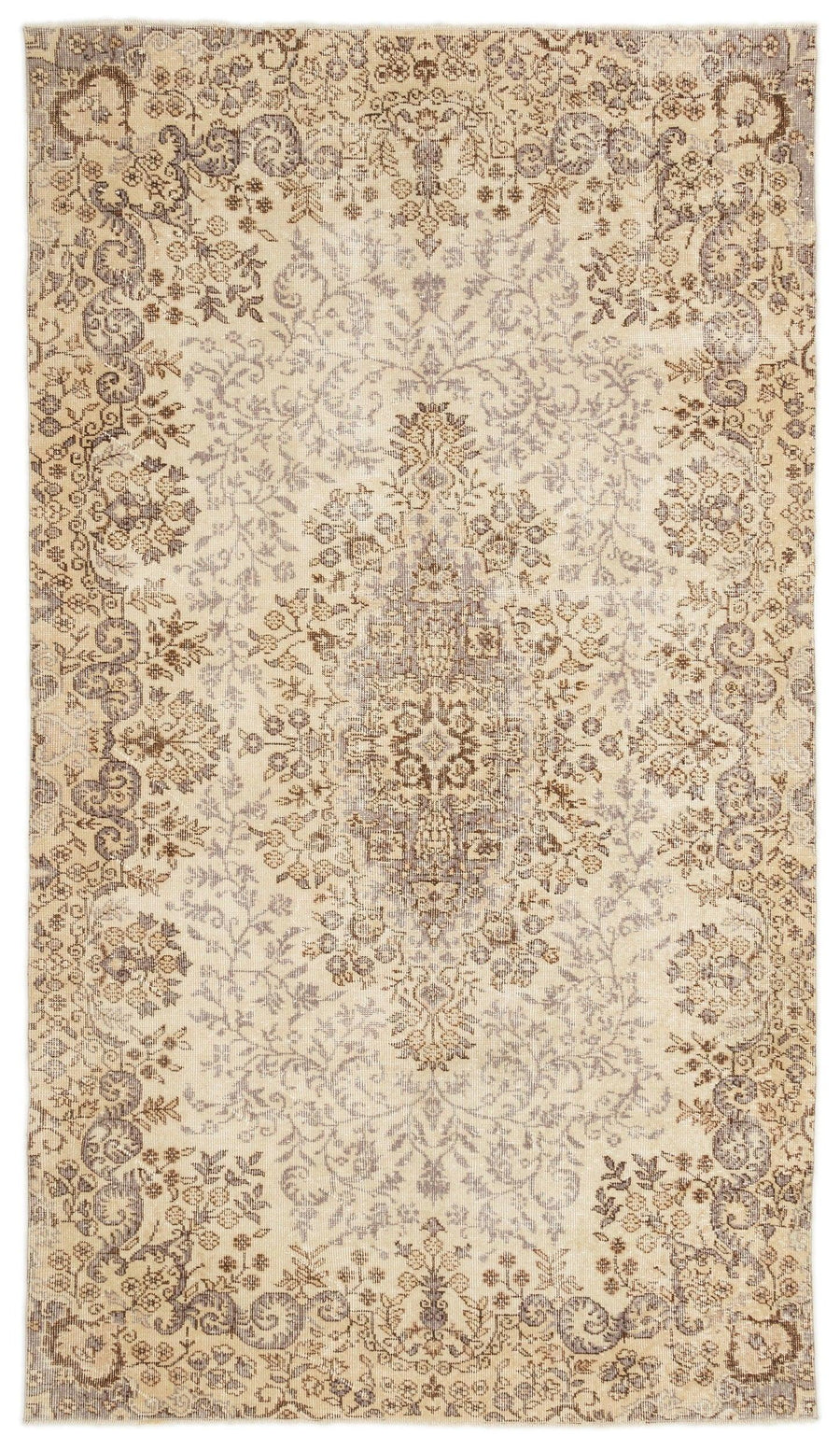 Beigefarbener Vintage Teppich mit Medaillon 163x289 cm – im Wohnzimmer