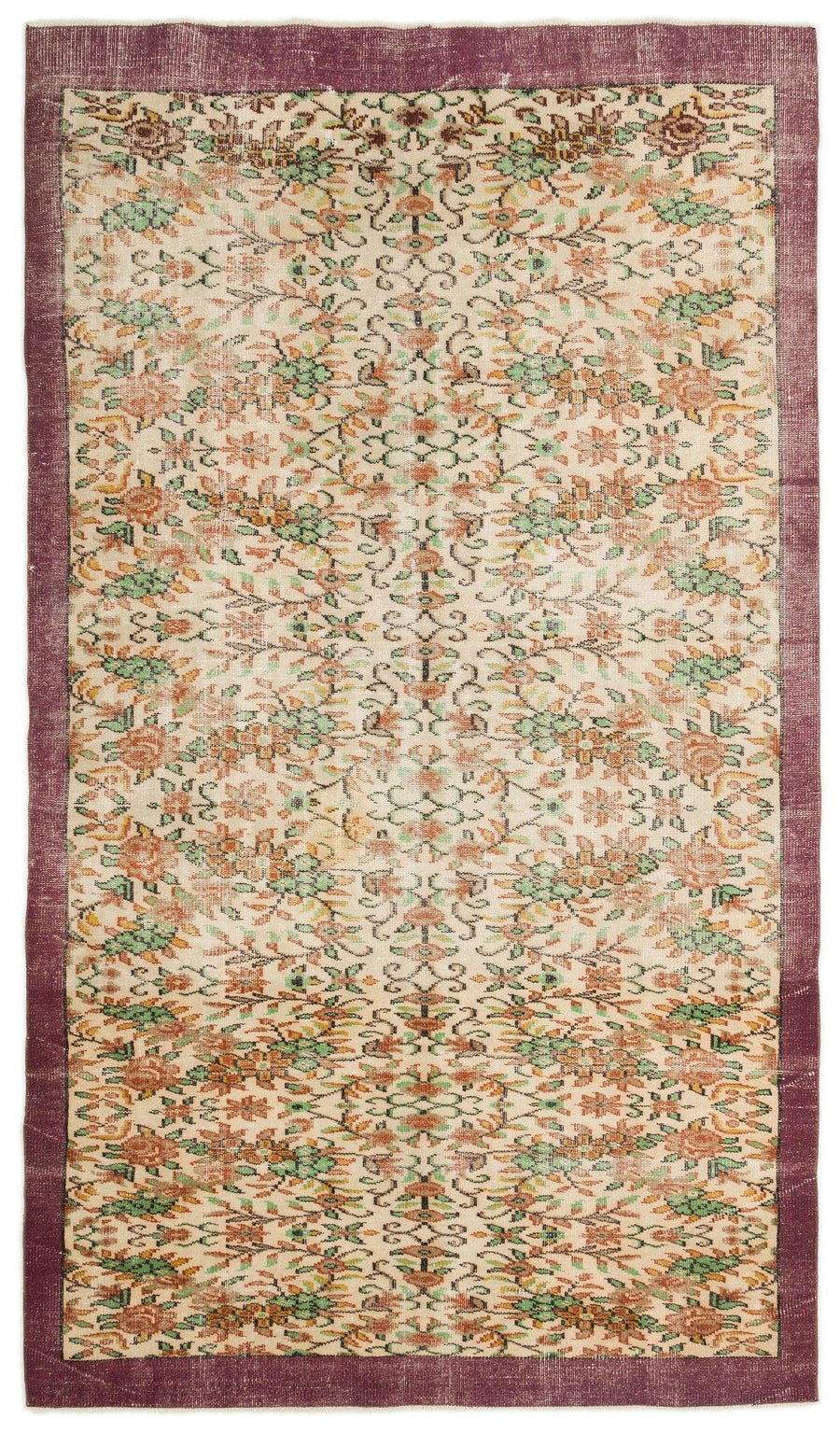 Çiçek Desenli Krem El Dokuma Halı, Mavi Tonlu 180x292 cm – Koridor kullanımı