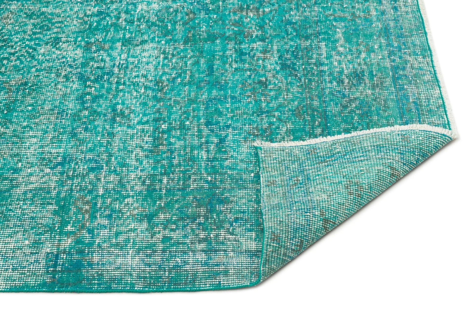 Beyaz Mavi Eskitme Geometrik Yün Halı 160x254