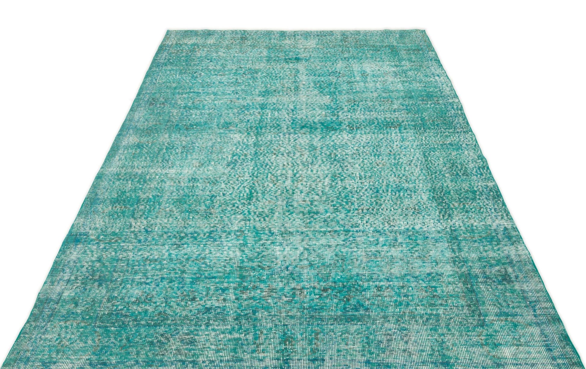 Beyaz Mavi Eskitme Geometrik Yün Halı 160x254