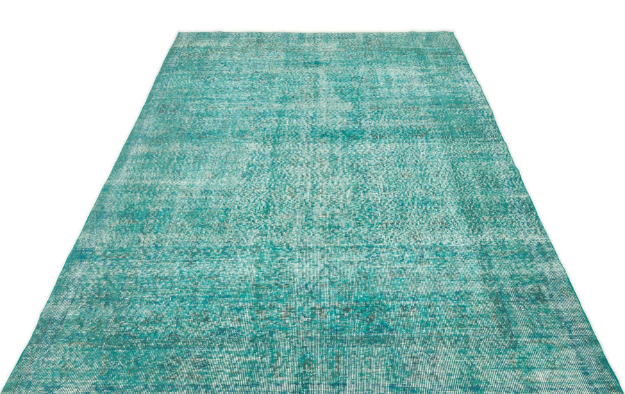 Beyaz Mavi Eskitme Geometrik Yün Halı 160x254