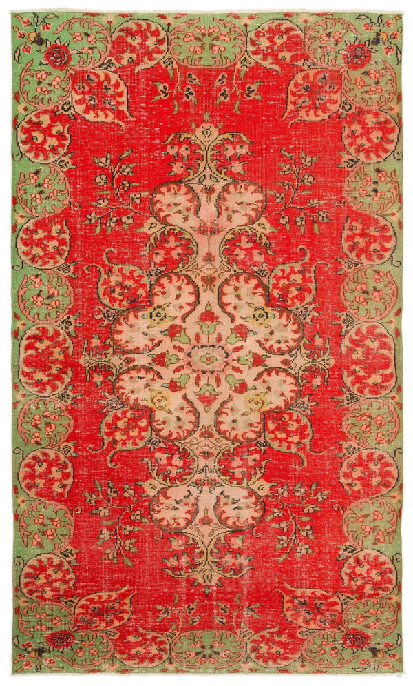 Kırmızı Anadolu Eskitme Madalyonlu Yün Halı 185x316 - Özel Seri