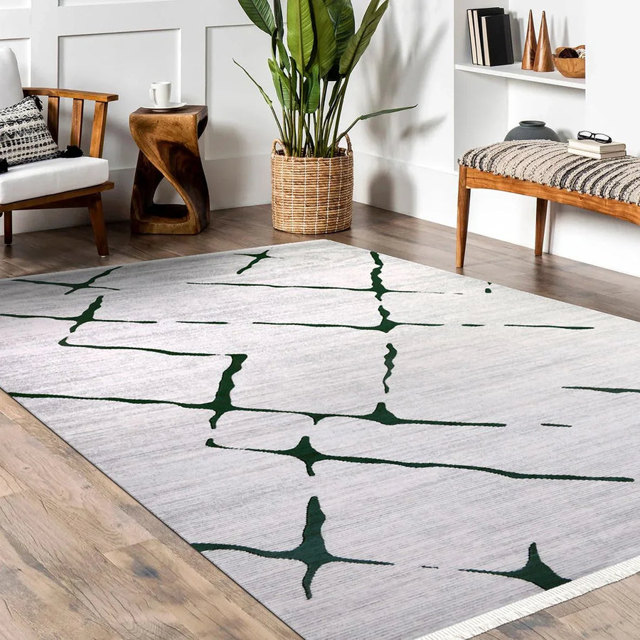 Antrasit Gri Geometrik Modern Triko Halı - Pati Dostu - Toz Vermez