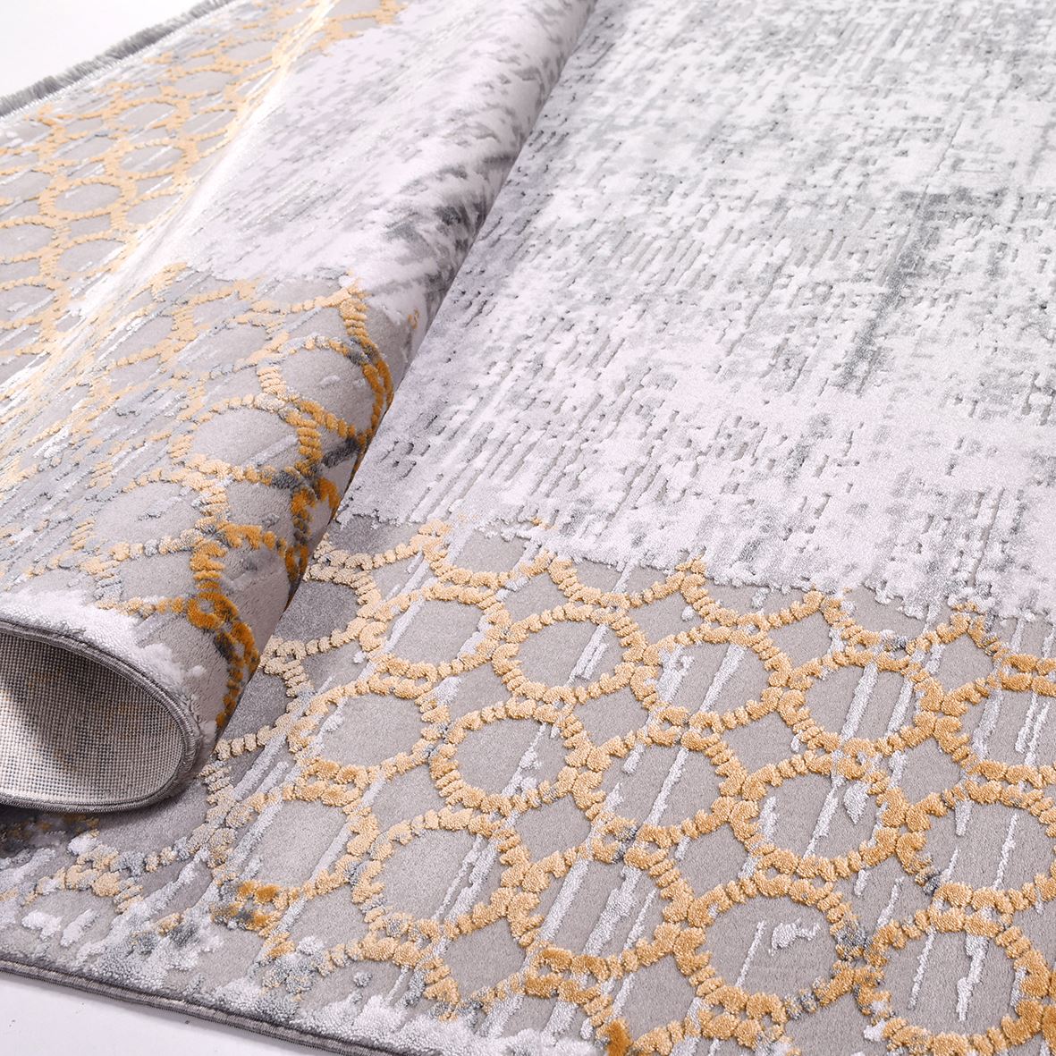 Rose Gri Çerçeveli Akrilik Triko Makine Halısı Crea