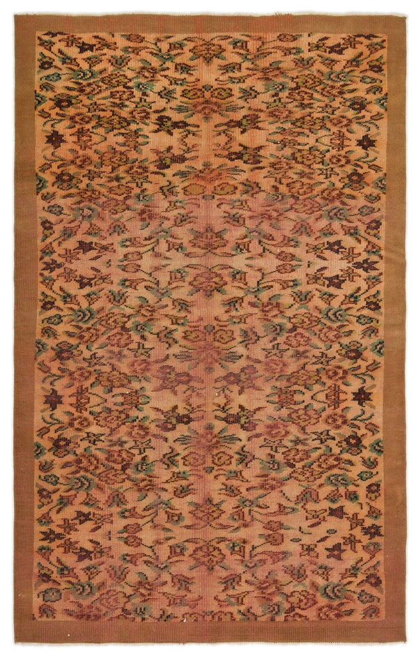 Turuncu Anadolu Eskitme Çiçekli Yün Halı 168x252 - Özel Seri