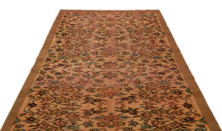 Turuncu Anadolu Eskitme Çiçekli Yün Halı 168x252 - Özel Seri