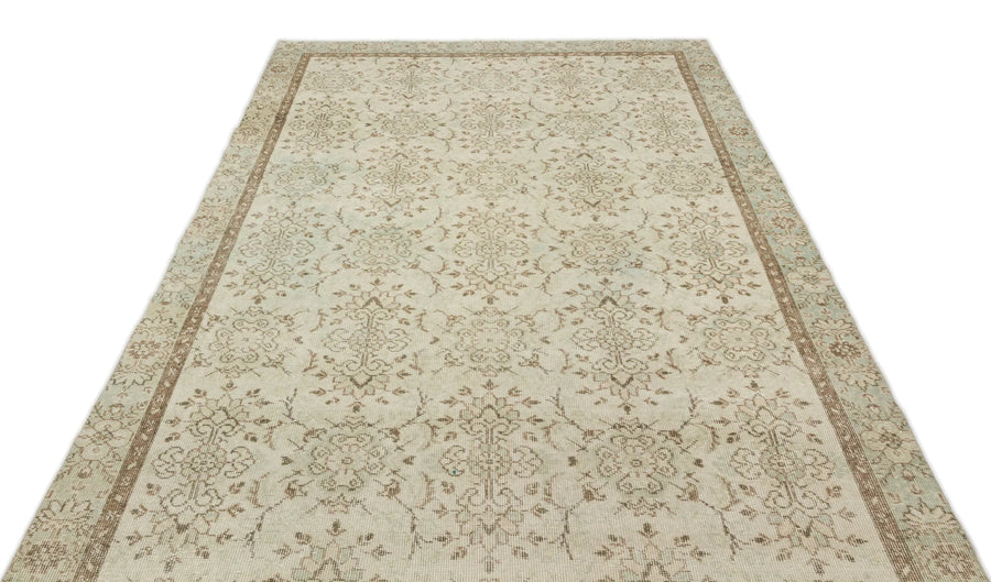 Bej Anadolu Eskitme Çiçekli Yün Halı 176x301 - Özel Seri
