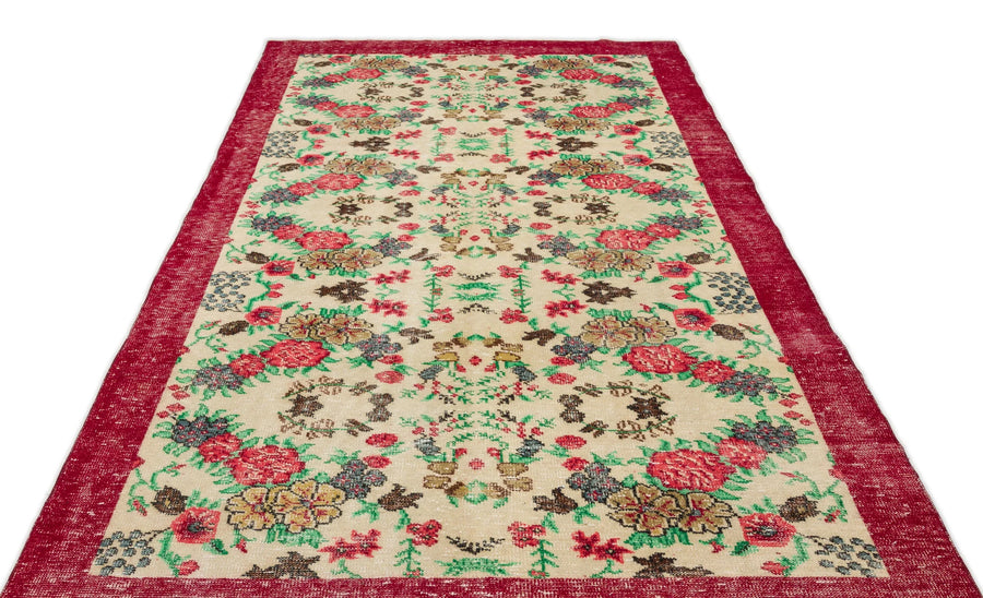 Bej Anadolu Eskitme Çiçekli Yün Halı 187x306 - Özel Seri