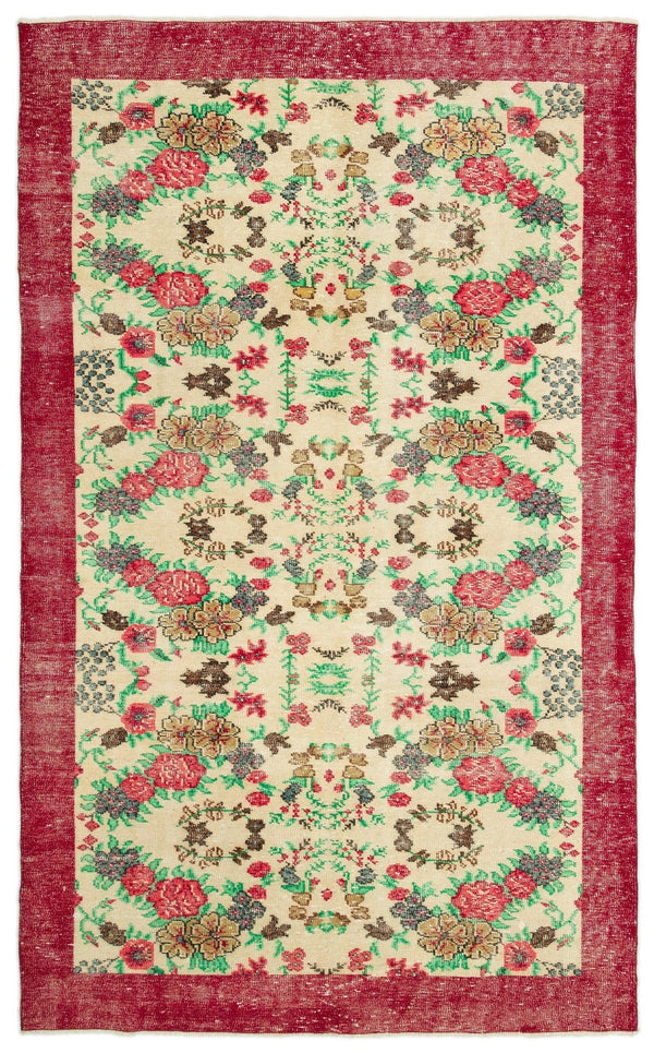 Bej Anadolu Eskitme Çiçekli Yün Halı 187x306 - Özel Seri