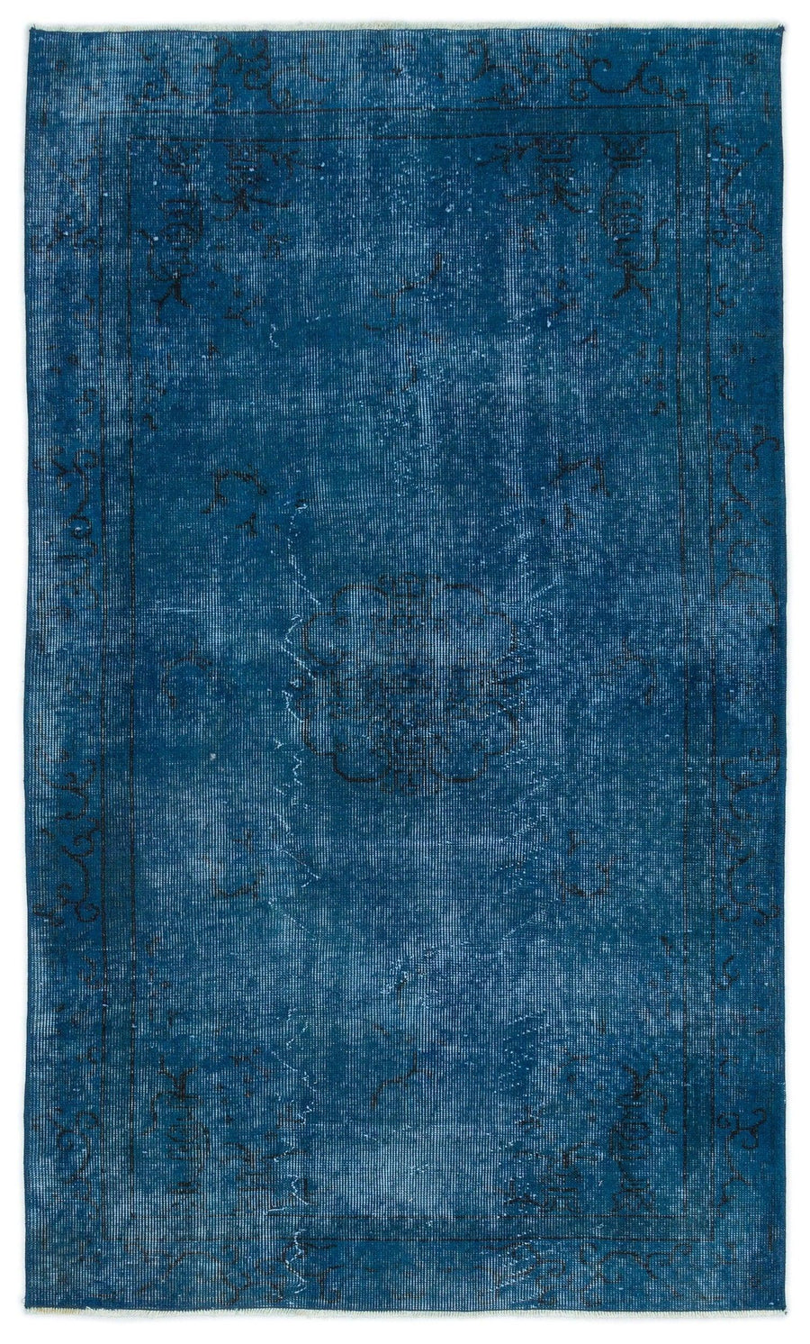 Blue Medallion Hand-Knotted Wool Rug with Distressed Look 116x197 cm (3'10" x 6'6") – in the living room