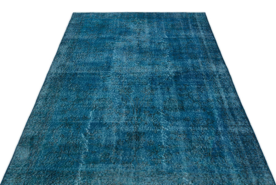 Lacivert Mavi Eskitme Geometrik Yün Halı 146x260