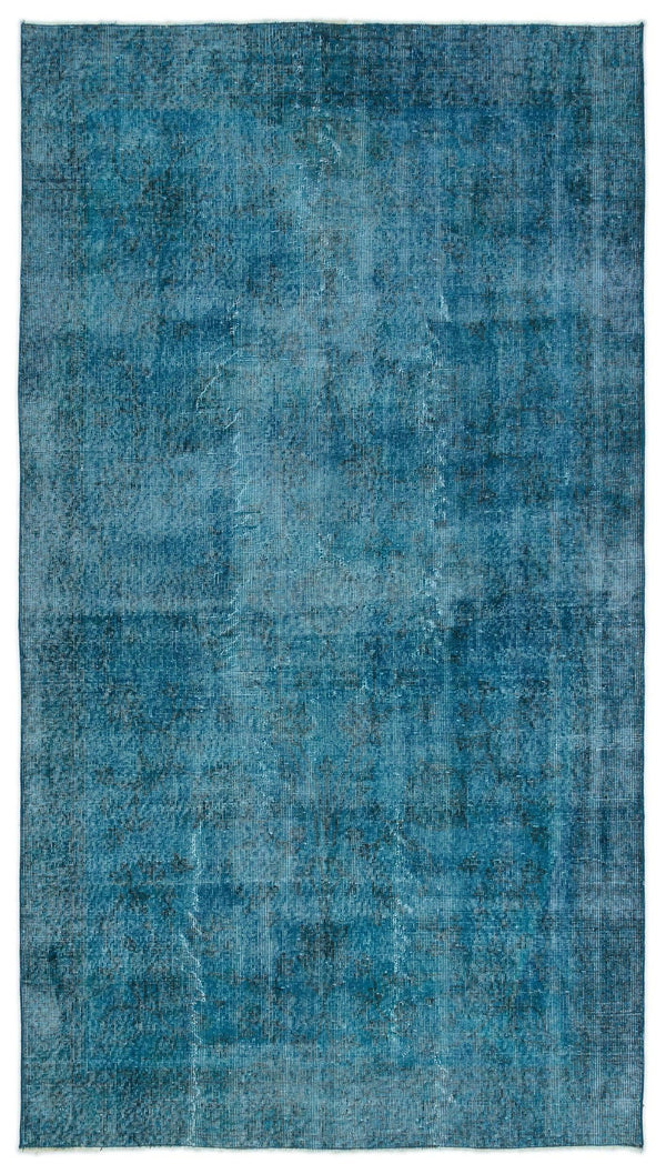 Lacivert Mavi Eskitme Geometrik Yün Halı 146x260