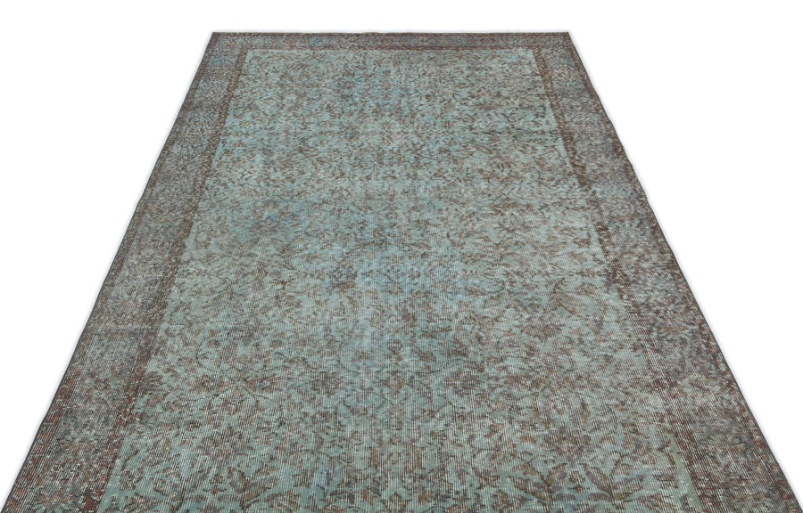 Yeşil Eskitme Çiçekli Yün Halı 157x270