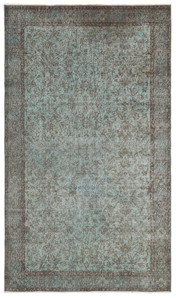 Yeşil Eskitme Çiçekli Yün Halı 157x270