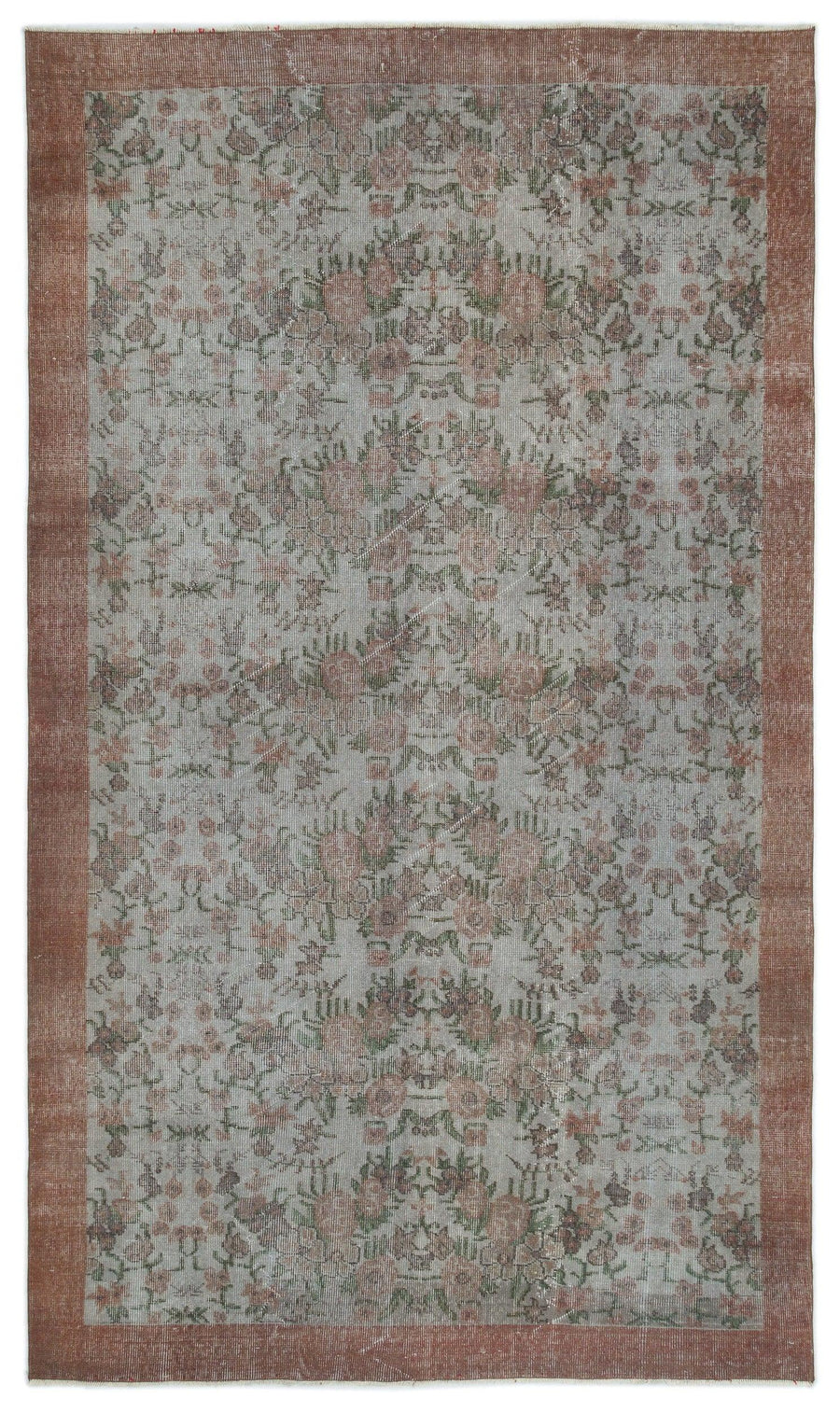 Grey & Red Floral Hand-Knotted Wool Rug with Distressed Finish 163x290 cm – in the hallway
