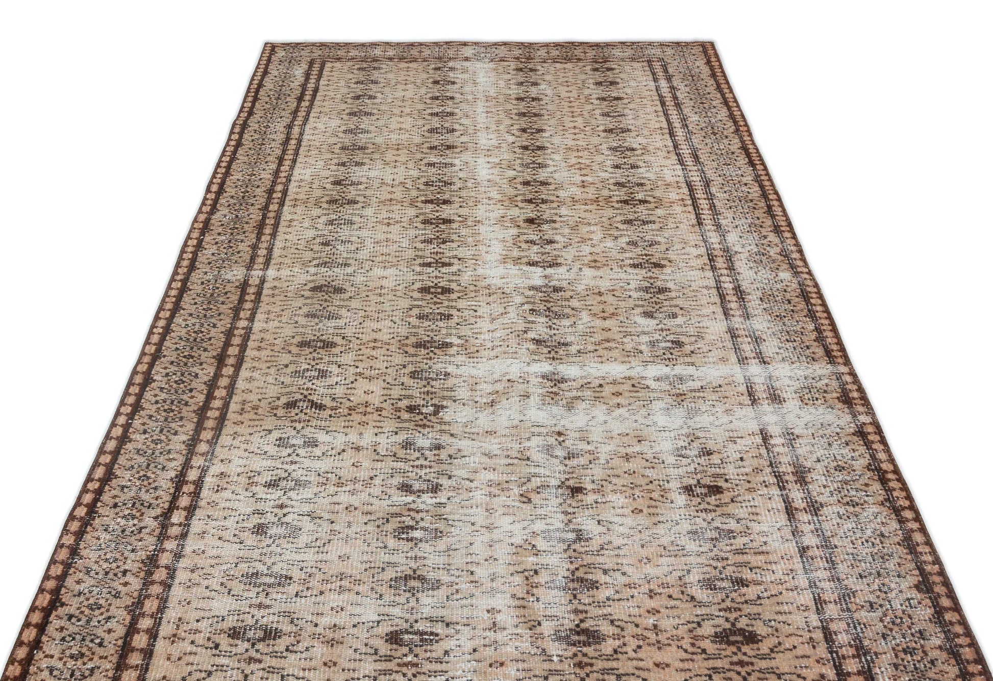 Bej Anadolu Eskitme Geometrik Yün Halı 152x254 - Özel Seri