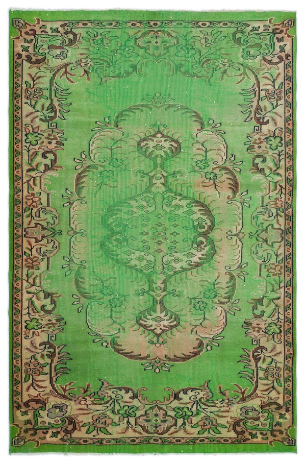 Yeşil Anadolu Eskitme Madalyonlu Yün Halı 168x260 - Özel Seri