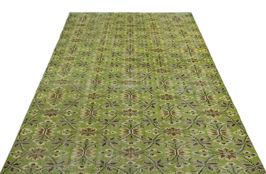 Yeşil Eskitme Geometrik Yün Halı 155x257