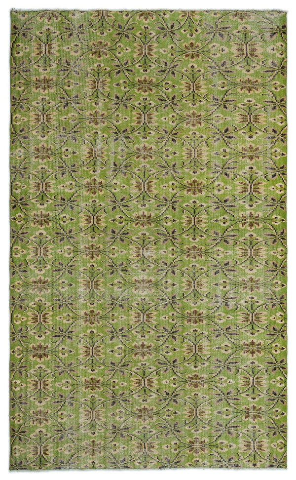 Yeşil Eskitme Geometrik Yün Halı 155x257