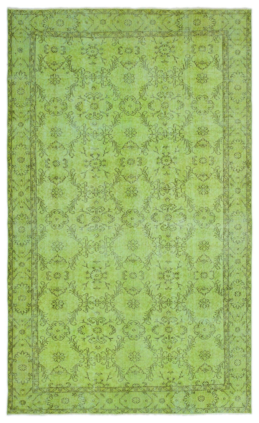 Green Floral Hand-Knotted Wool Rug 173x292 cm (5'8" x 9'7") – in the hallway