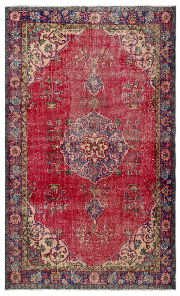 Kırmızı Anadolu Geometrik Madalyonlu Yün Halı 176x289 - Özel Seri