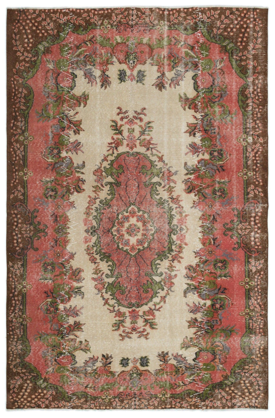 Cream Medallion Vintage Turkish Rug 164x252 cm (5'5" x 8'3") – in the hallway