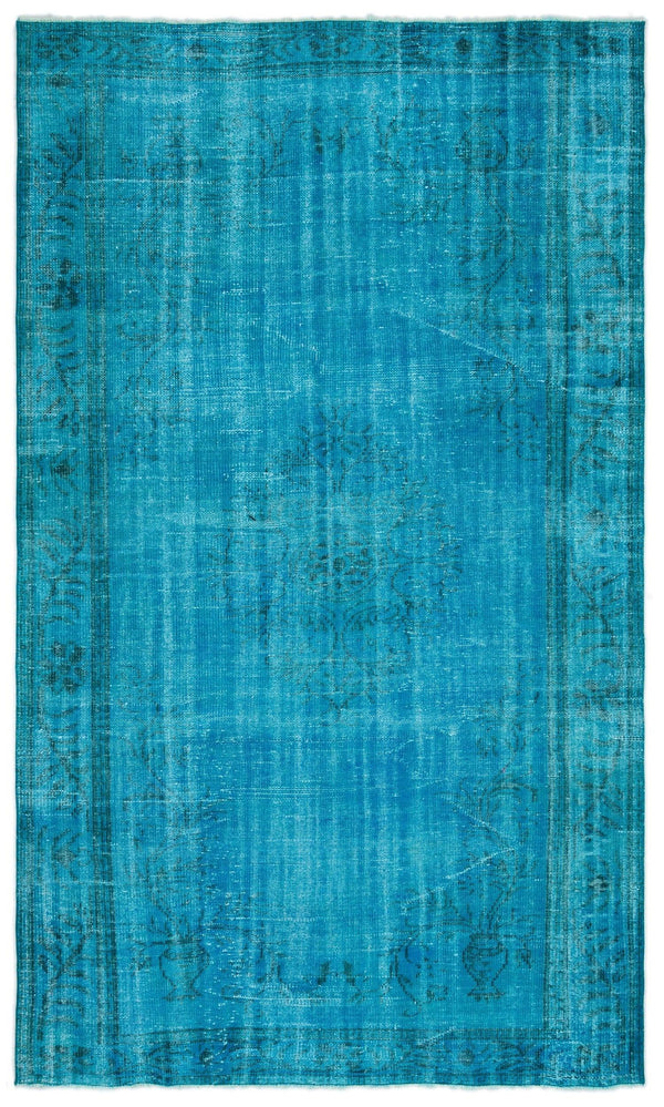 Beyaz Lacivert Anadolu Eskitme Geometrik Yün Halı 181x308 - Özel Seri