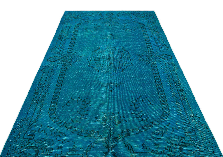 Mavi Siyah Anadolu Eskitme Geometrik Yün Halı 157x283 - Özel Seri