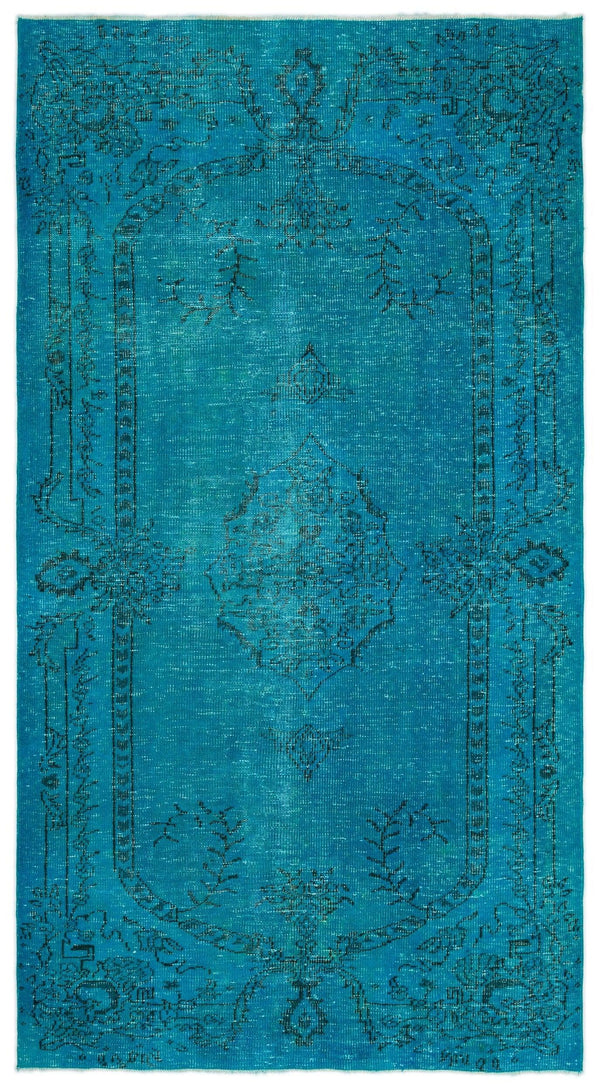 Mavi Siyah Anadolu Eskitme Geometrik Yün Halı 157x283 - Özel Seri