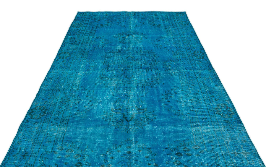 Gri Mavi Eskitme Geometrik Yün Halı 175x296