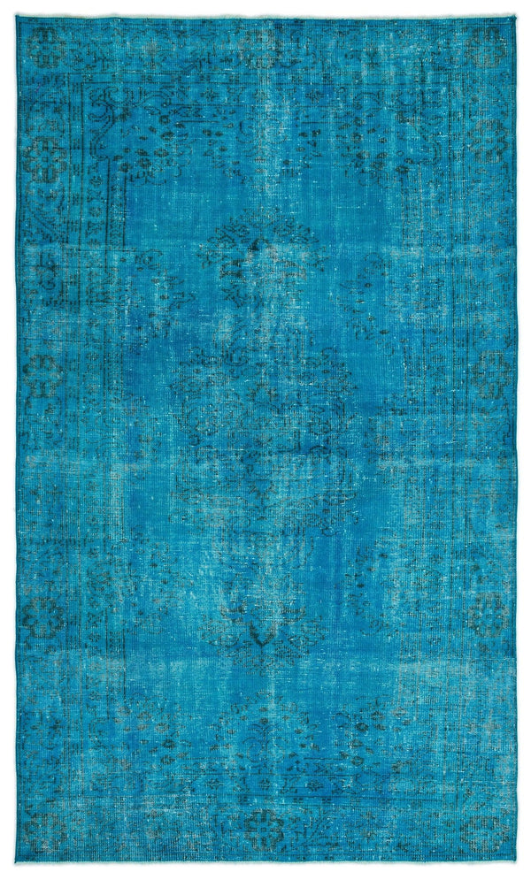 Gri Mavi Eskitme Geometrik Yün Halı 175x296