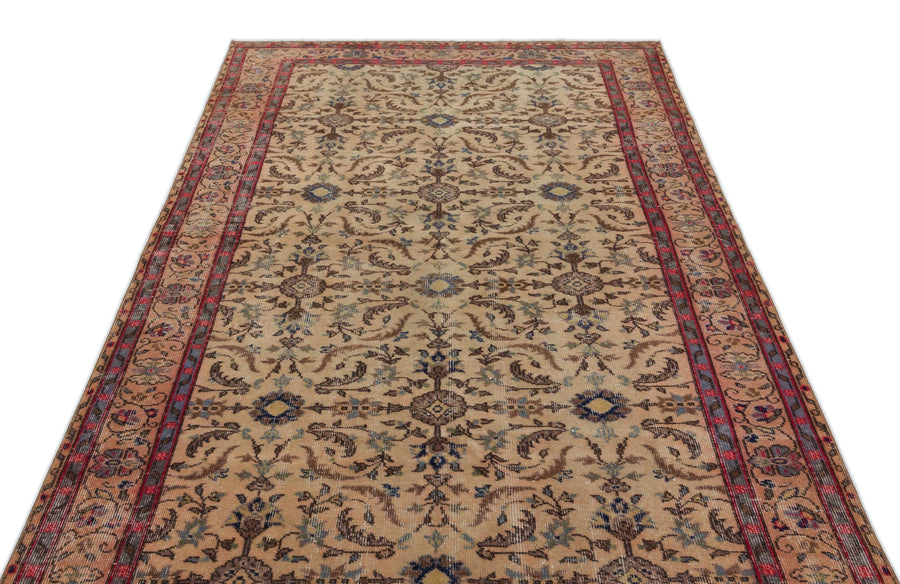 Bej Anadolu Eskitme Çiçekli Yün Halı 150x268 - Özel Seri