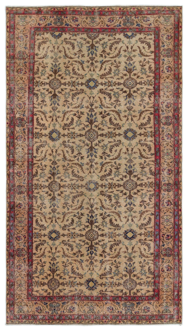 Bej Anadolu Eskitme Çiçekli Yün Halı 150x268 - Özel Seri