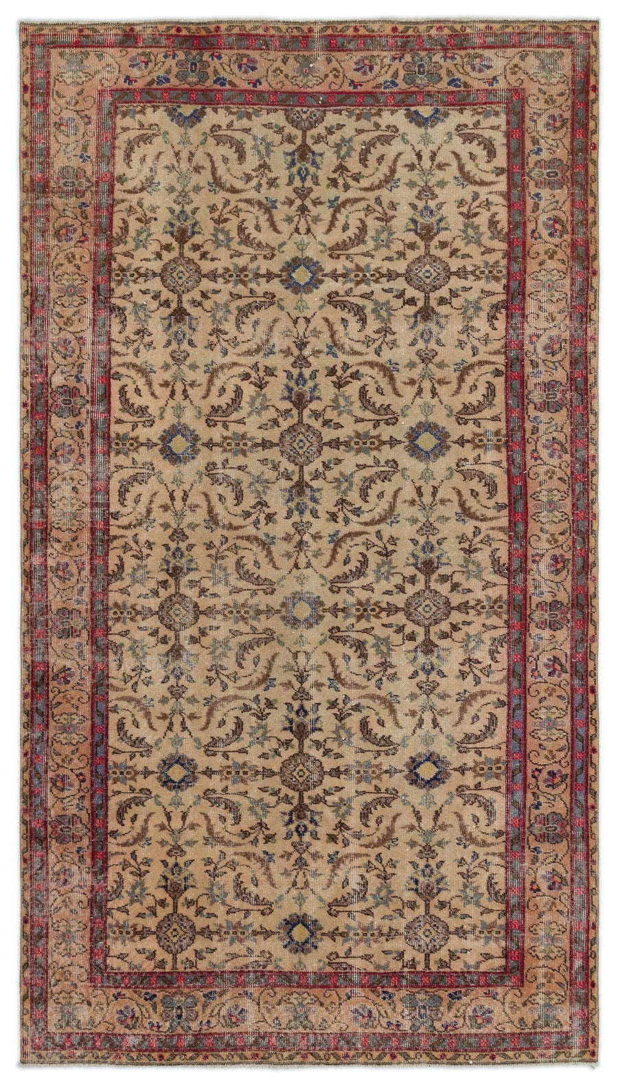Çiçek Desenli Bej Kırmızı El Dokuma Halı 150x268 cm 18229 – Koridor kullanımı