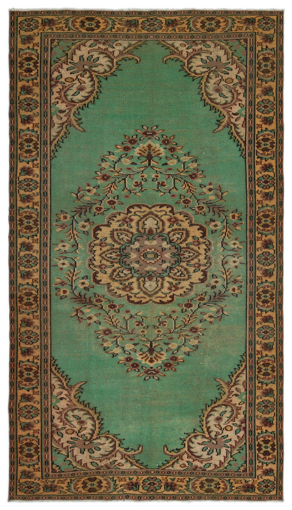 Yeşil Isparta Geometrik Klasik Yün Halı 173x303 - Özel Seri