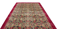 Beige and Red Floral Vintage Wool Rug 216x310 cm (7'1" x 10'2")