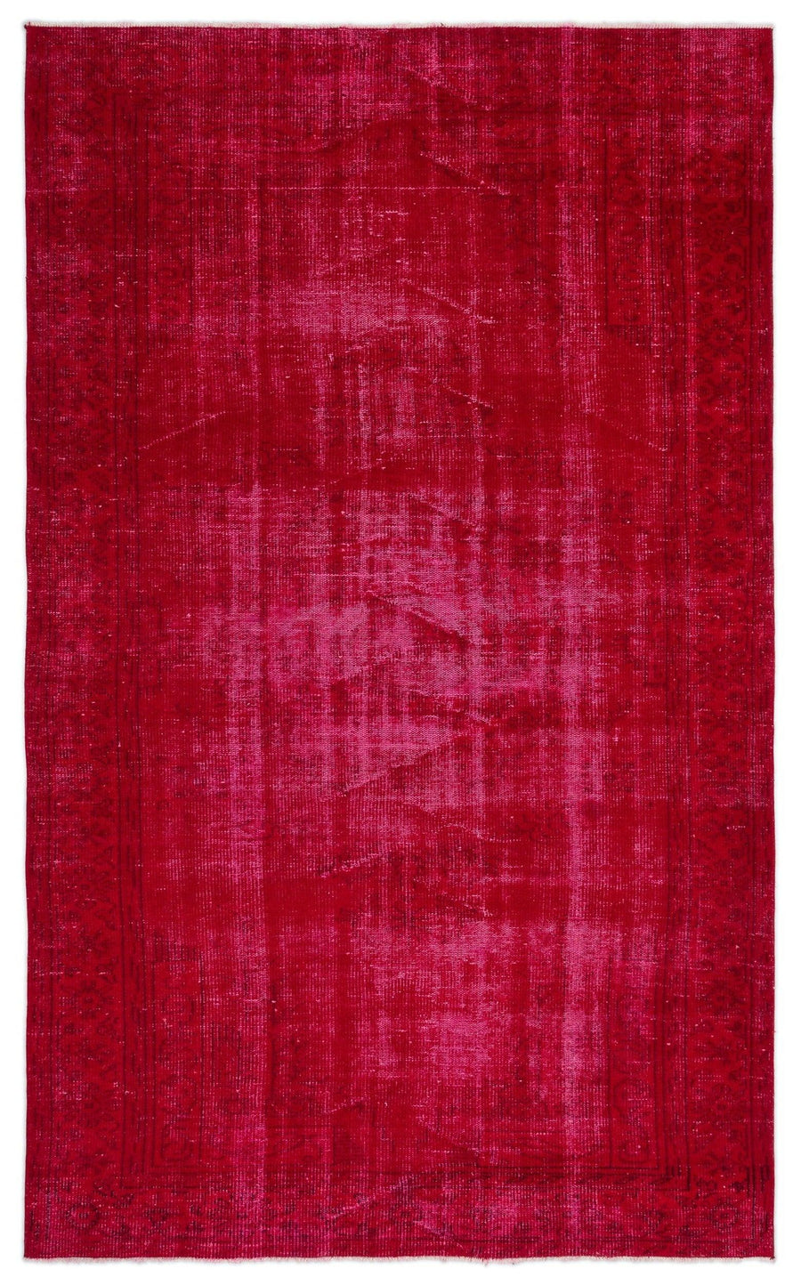 Solid Red Distressed Hand-Knotted Wool Rug 172x282 cm (5'8" x 9'3") – in the living room