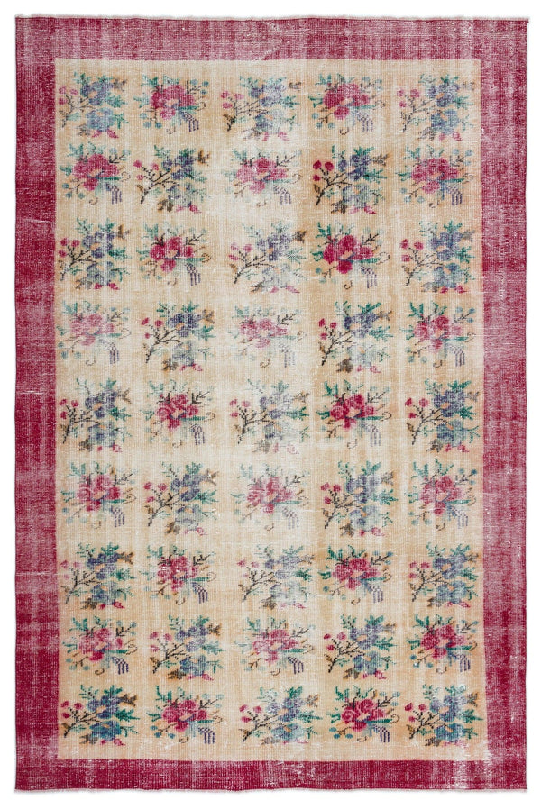 Krem Isparta Bohem Çiçekli Yün Halı 192x284 - Özel Seri