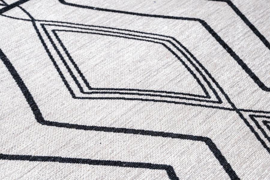 Beyaz Gri Etnik Geometrik Halı - Yıkanabilir - Kaymaz Taban - Pati Dostu