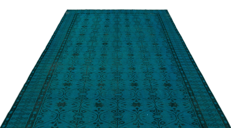 Mavi Siyah Eskitme Geometrik Yün Halı 194x286